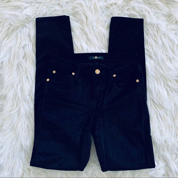7FAM 7 For All Mankind Stretch Black Velvet Skinny Ankle Jean 25 - Picture 4 of 8